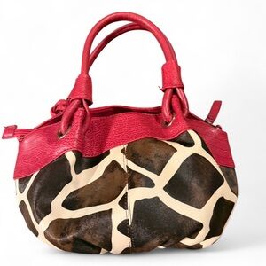 Pink and Brown Giraffe Print Women's Bag